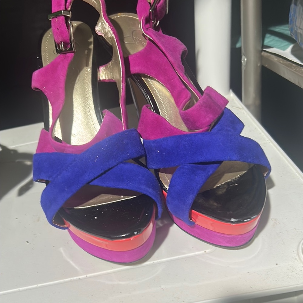 Pink and Blue Color-Blocked Heels